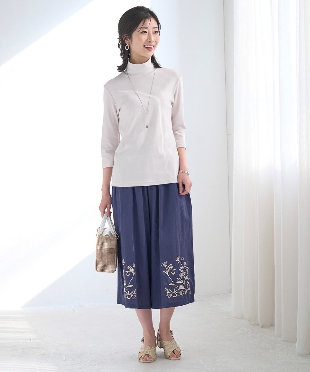 綿100％ 裾刺しゅう入ガウチョパンツ 通販【ニッセン】