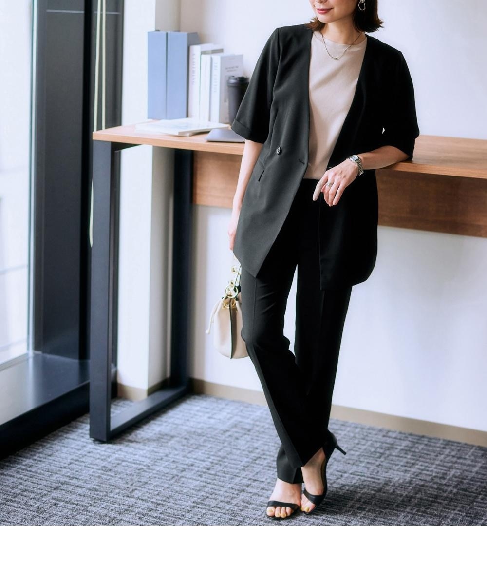 レディーススーツ】夏機能素材 半袖ダブルブレストジャケットパンツ