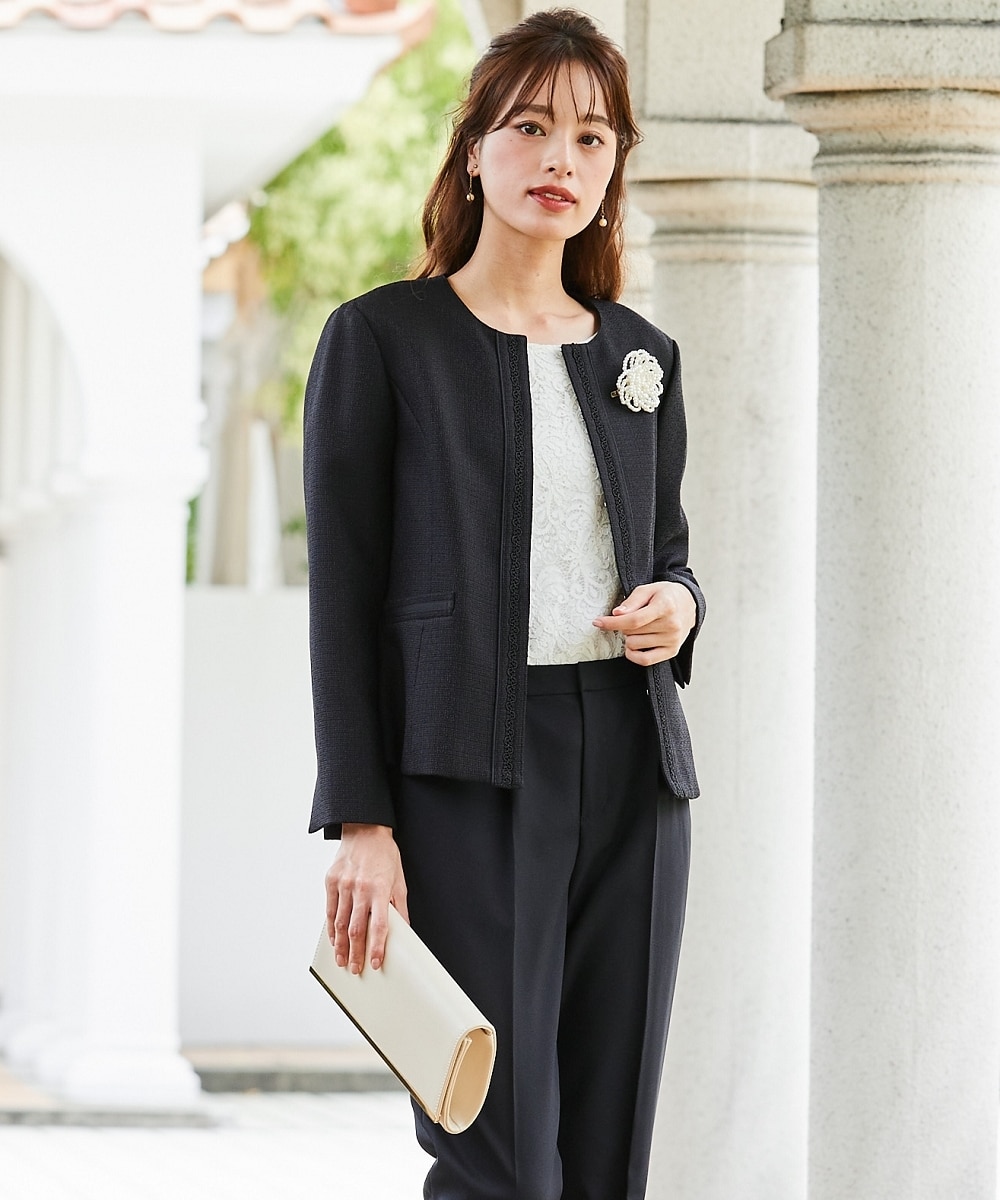 入学式・卒業式・フォーマル】ツイード調ノーカラージャケットパンツ