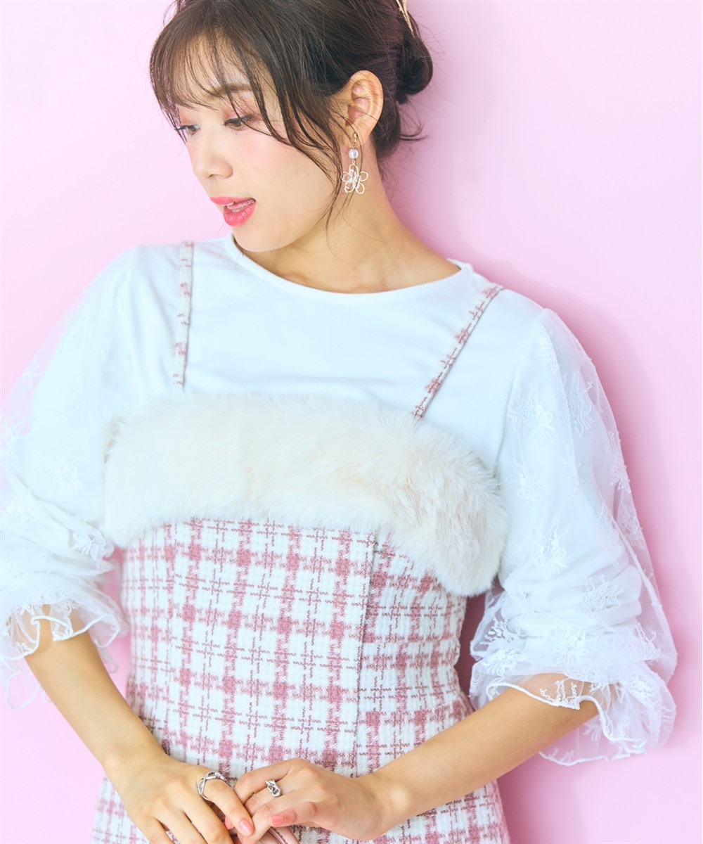 大きいサイズ＞フェイクファードッキングツイードキャミワンピース