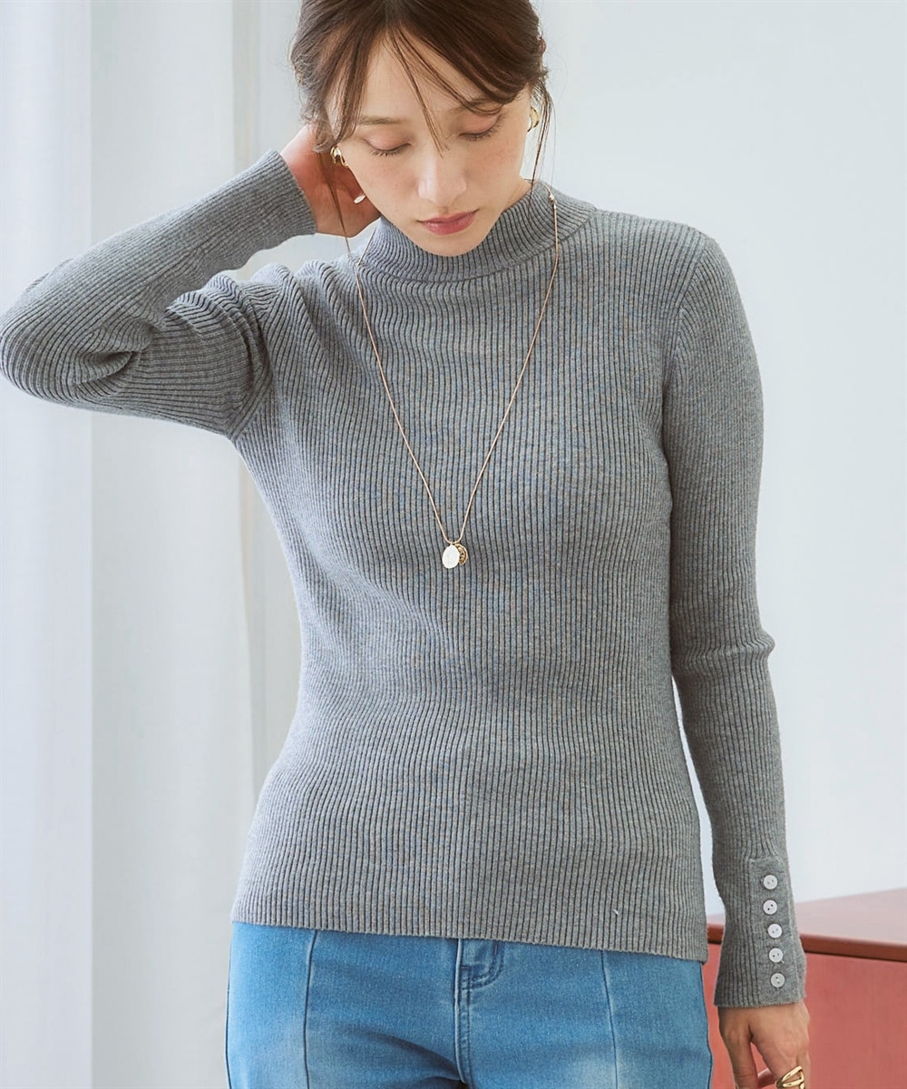 しっとりもちもち素材】袖口ボタンハイネックニット 通販【ニッセン】
