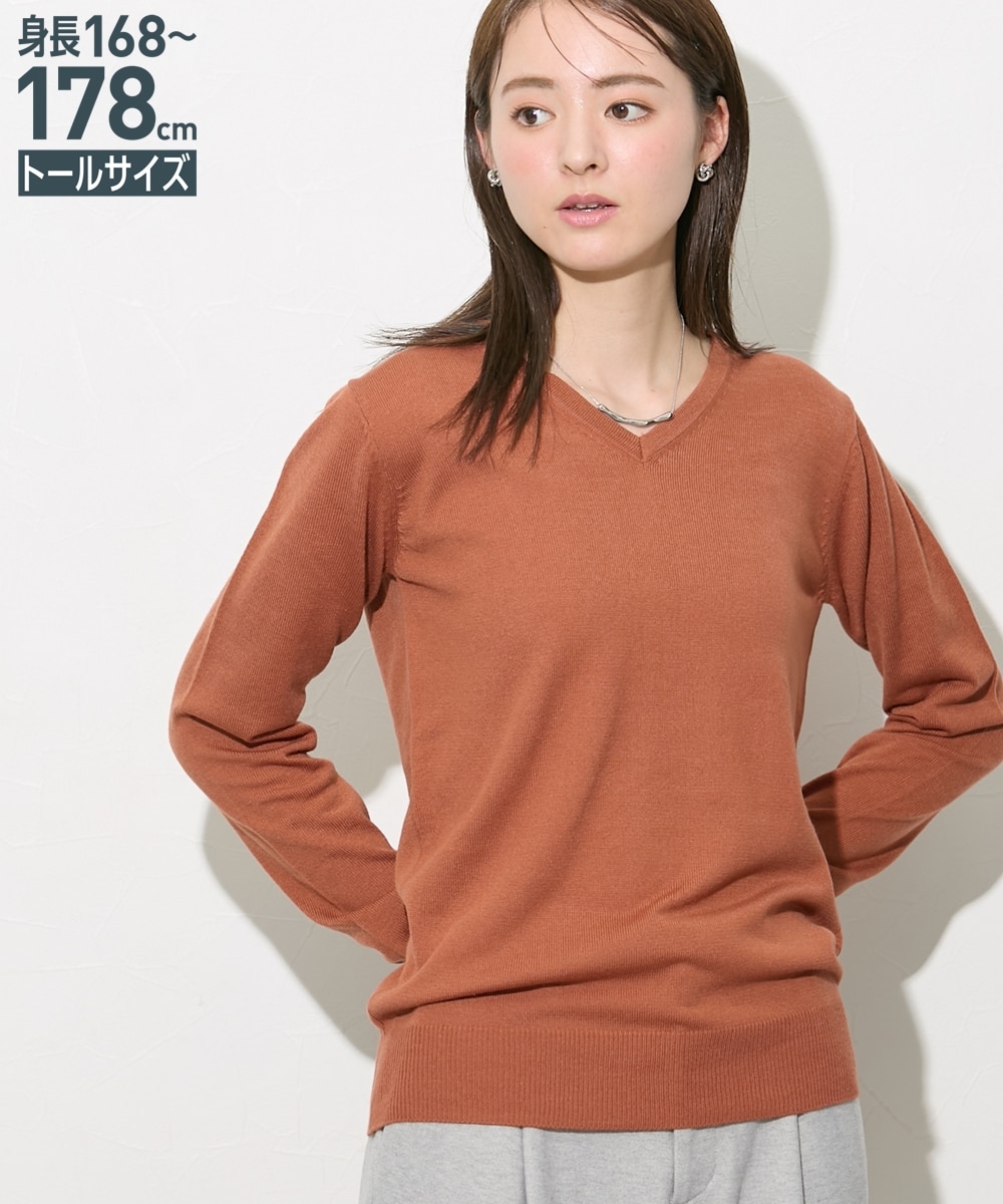 高身長 毛玉ができにくい洗えるVネックセーター （トールサイズ