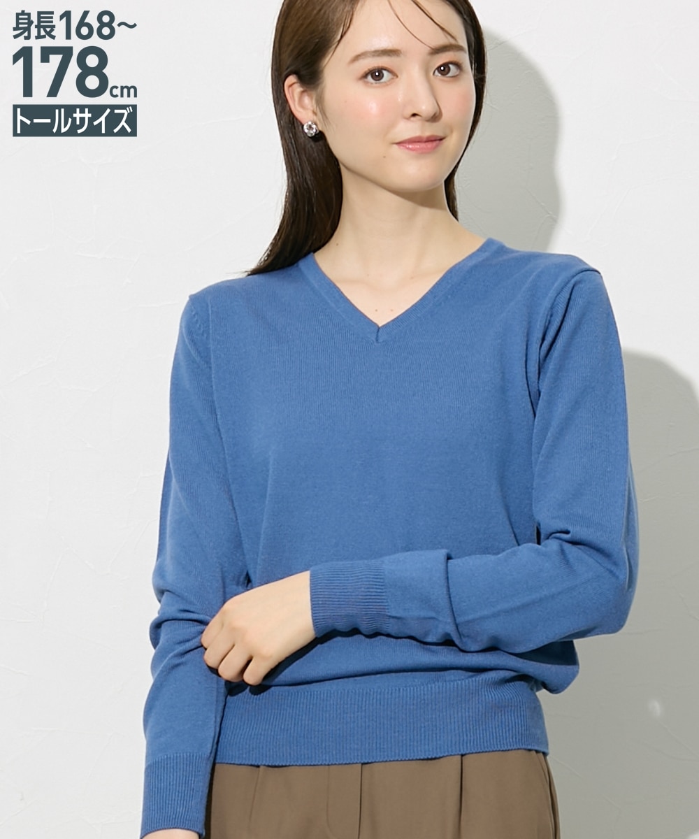 高身長 毛玉ができにくい洗えるVネックセーター （トールサイズ