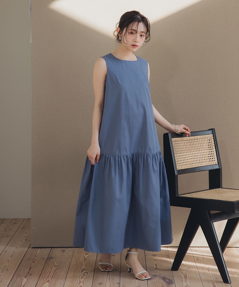 小さいサイズ 綿混裾切替ノースリーブワンピース 低身長さん・小柄女性