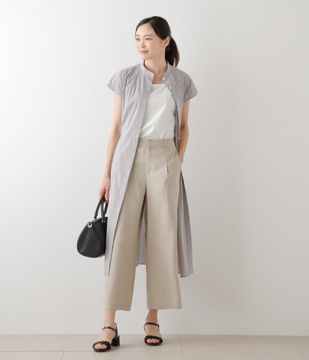 リネンライククロス タックガウチョパンツ(51332150-2024