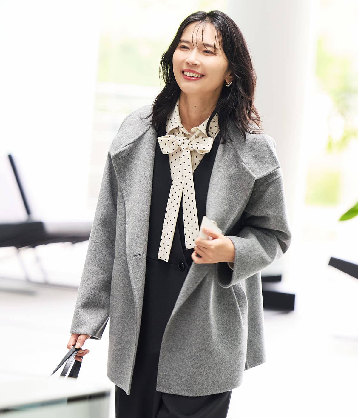 L】ウールナイロンリバー スタンドショートコート(54556170-2025