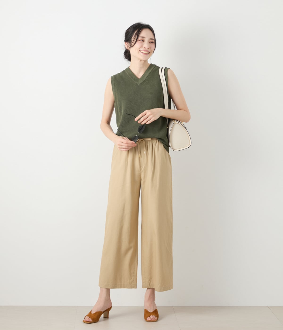 リネンライクワッフル Vネックノースリーブプルオーバー(51725660-2025