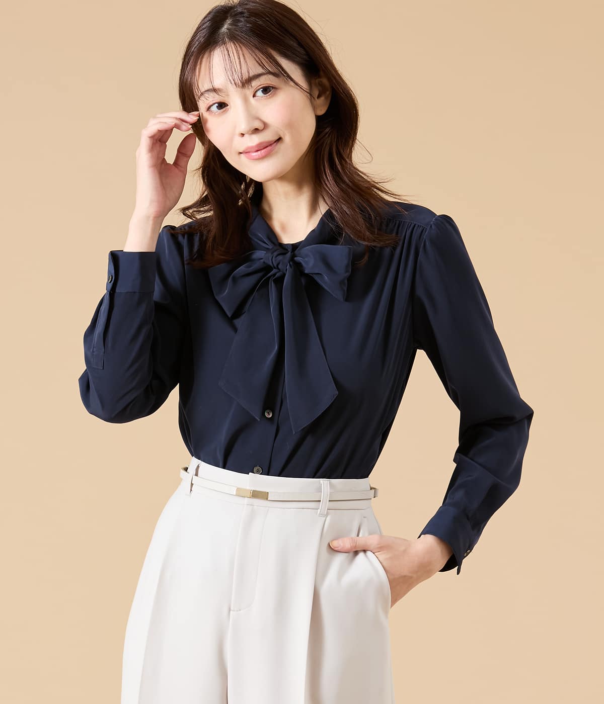 ライトデシン 長袖ボウタイブラウス(51618116-2026)｜ファッション通販