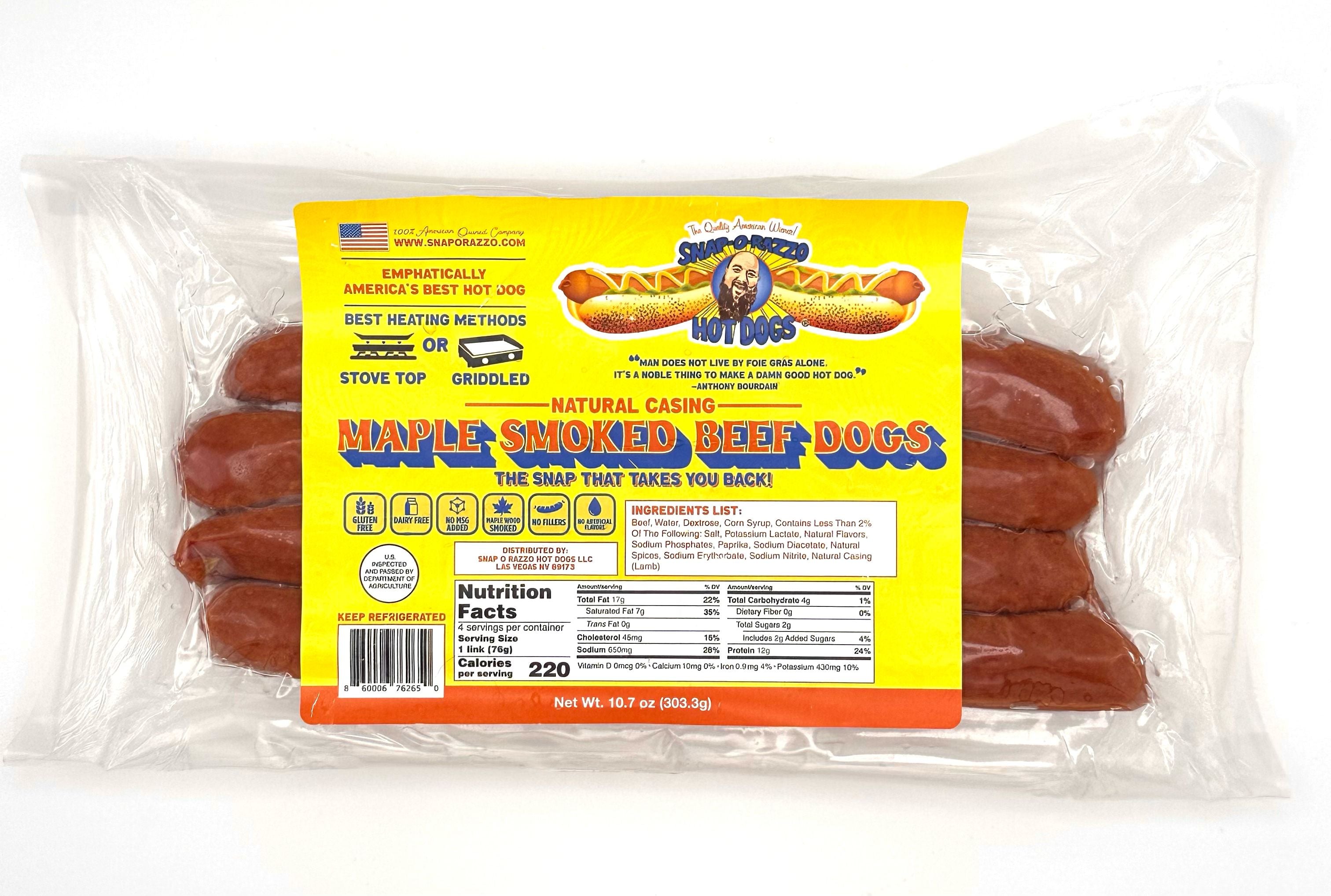 Natural Cased Maple Smoked Beef Dogs (5 packs) | Snap-O-Razzo