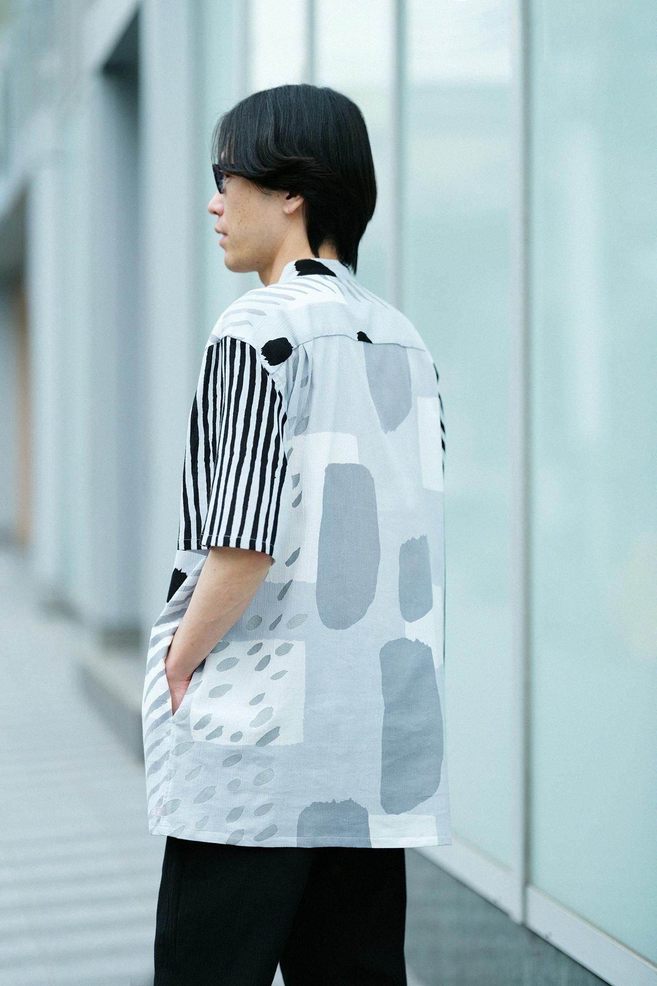 高島縮 20/20 スタンドカラー半袖シャツ SP／路地（ろじ）