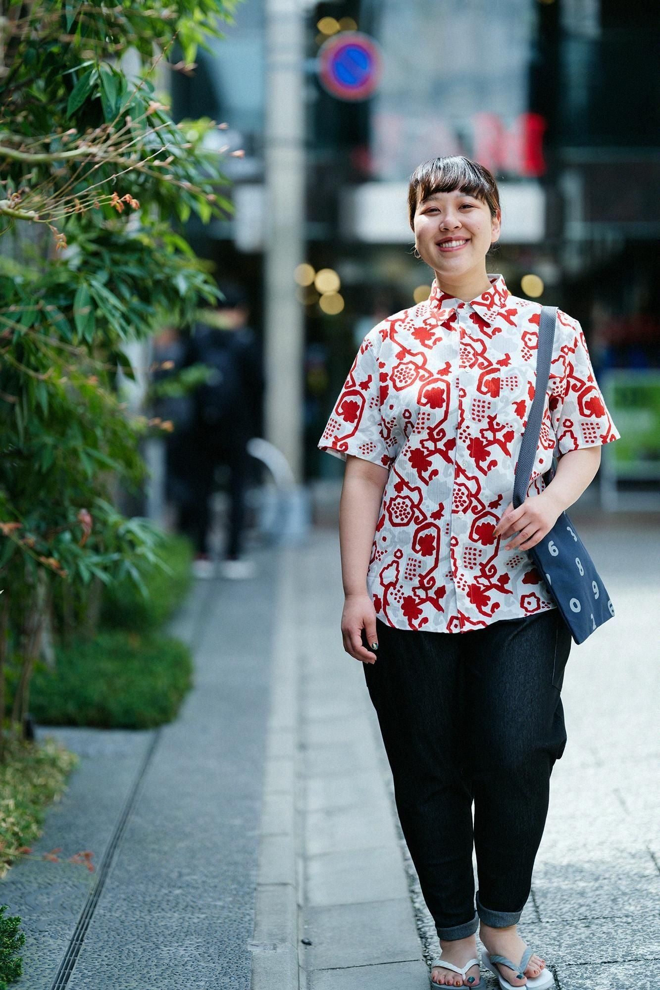 net限定】高島縮 20/20 半袖シャツ／ぶどう唐草（からくさ）