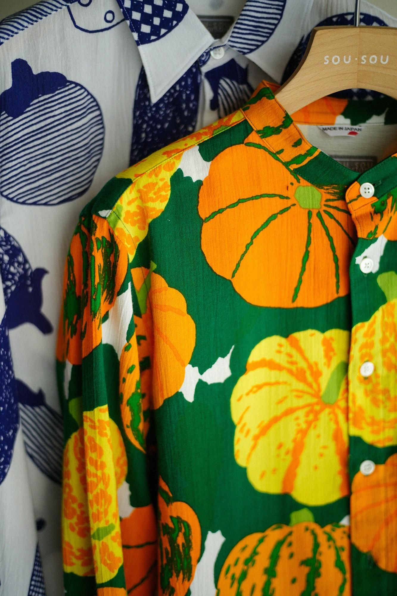 高島縮 20/20 スタンドカラーシャツ／かぼちゃ