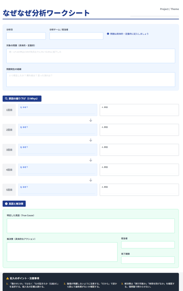 実務で使える】なぜなぜ分析とは？やり方・テンプレート・失敗しない