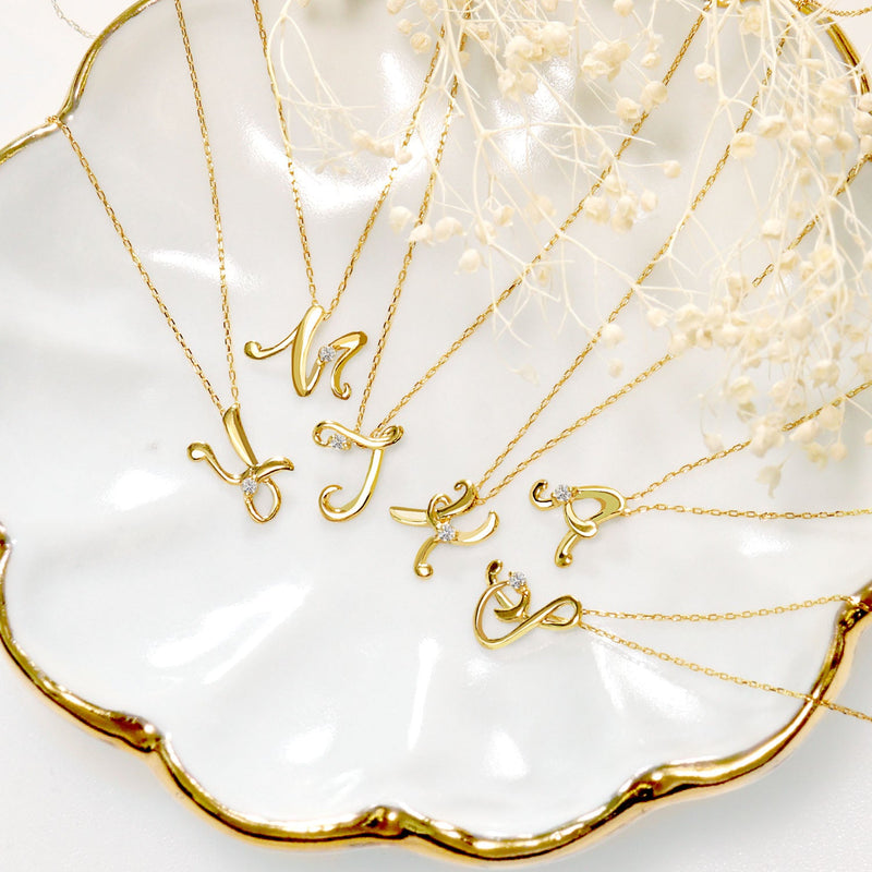 イニシャル ネックレス 18金 K18 ゴールド 天然ダイヤモンド