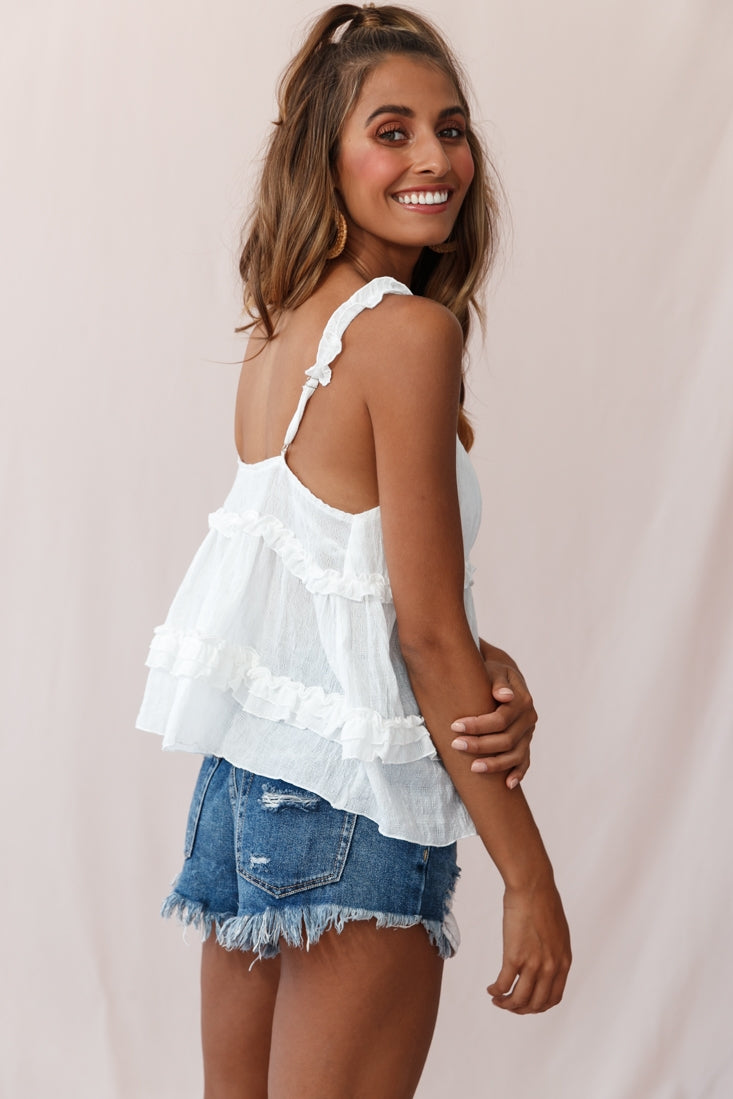 Shop the Babydoll Frill Shoulder Strap Top White