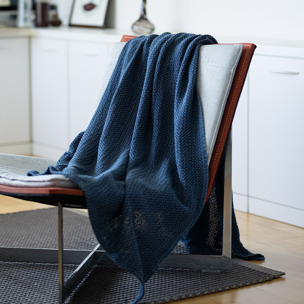 KLIPPAN ベッドスロー コットンスローバスケット 130×180cm / ブルー