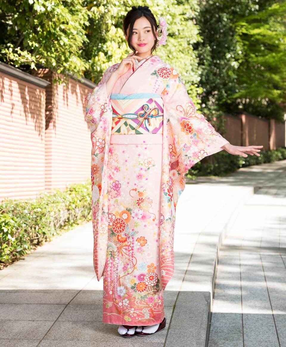 ピンク地蝶に菊[FS0415] | 成人式振袖レンタル京都さがの館