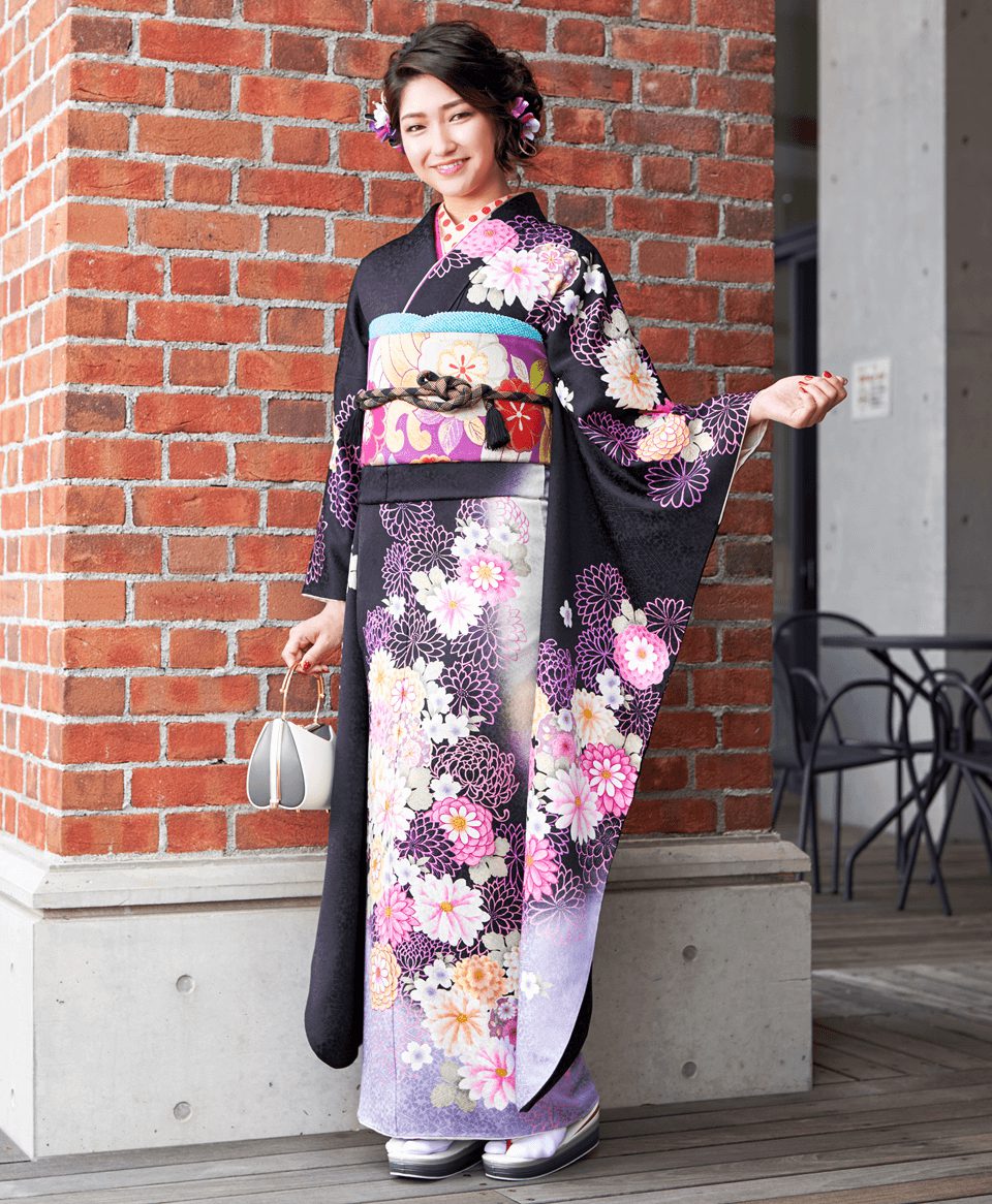 白地に黒に菊[FS0109] | 成人式振袖レンタル京都さがの館