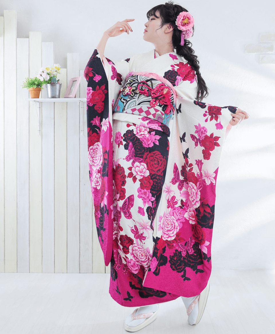 白黒蝶に洋花[FS0265] | 成人式振袖レンタル京都さがの館