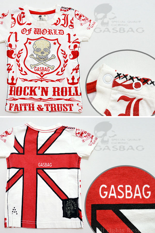 80・90】スカルラインストーン半袖Tシャツ GAS BAG キッズ ガスバッグ