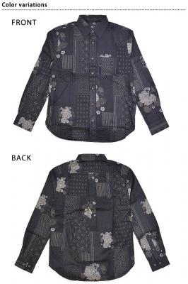 大島紬調レギュラーカラー長袖シャツ「紋つなぎ華」 衣櫻 SA1642 和柄