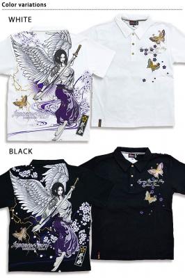 抜刀娘 凛エンジェル刺繍半袖ポロシャツ 抜刀娘 222032 和柄 和風 着物