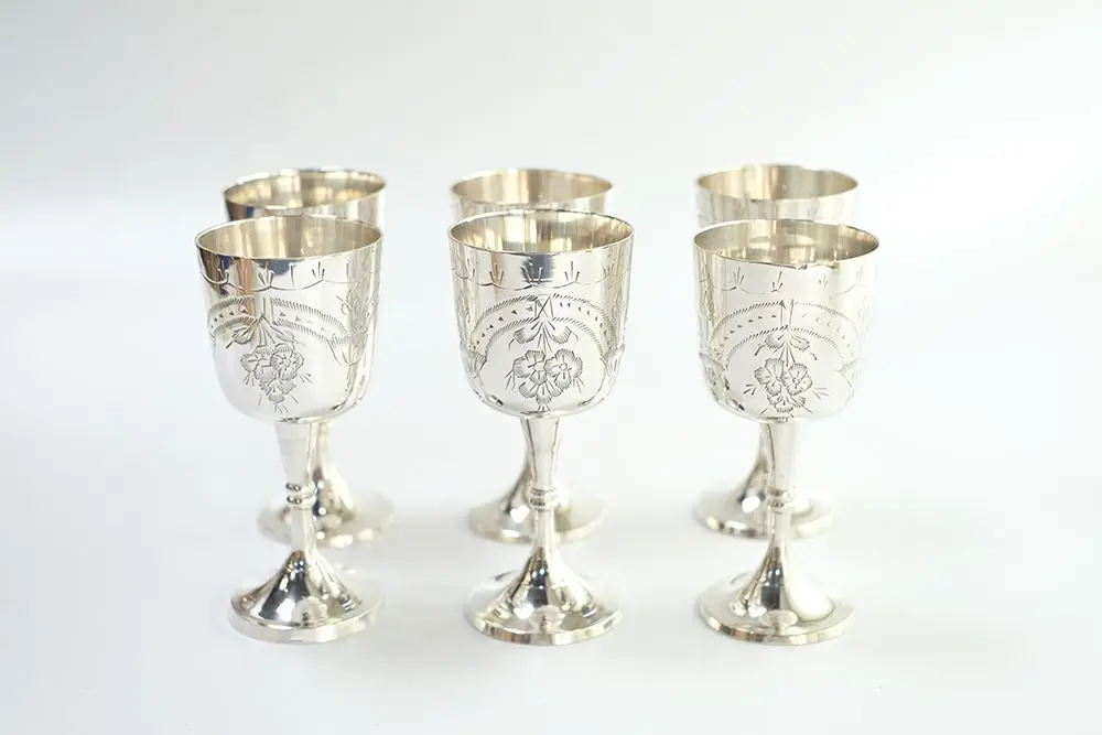 アンティーク・シルバープレートワイングラスセット 美しく重みのある