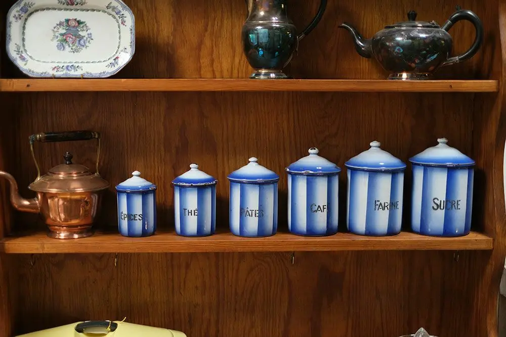 アンティーク フレンチホーローキャニスターセット/ブルーストライプ