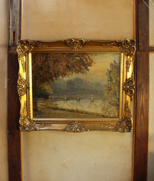 〇アンティークオイルピクチャー・夕暮れの風景(油絵) アンティーク