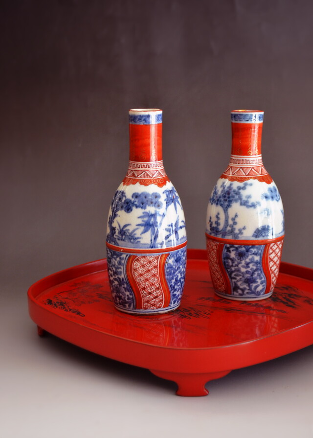 九谷金襴手徳利 徳利 時代徳利 色絵 花瓶 金襴手 雛道具 骨董 1対