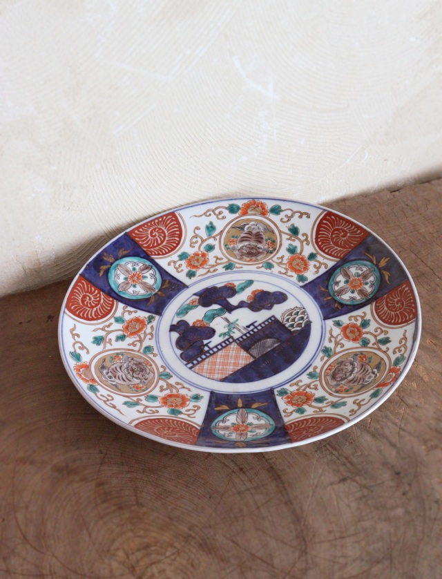 染錦色絵大皿 色絵大皿 オードブルプレート 飾り皿 直径315mm
