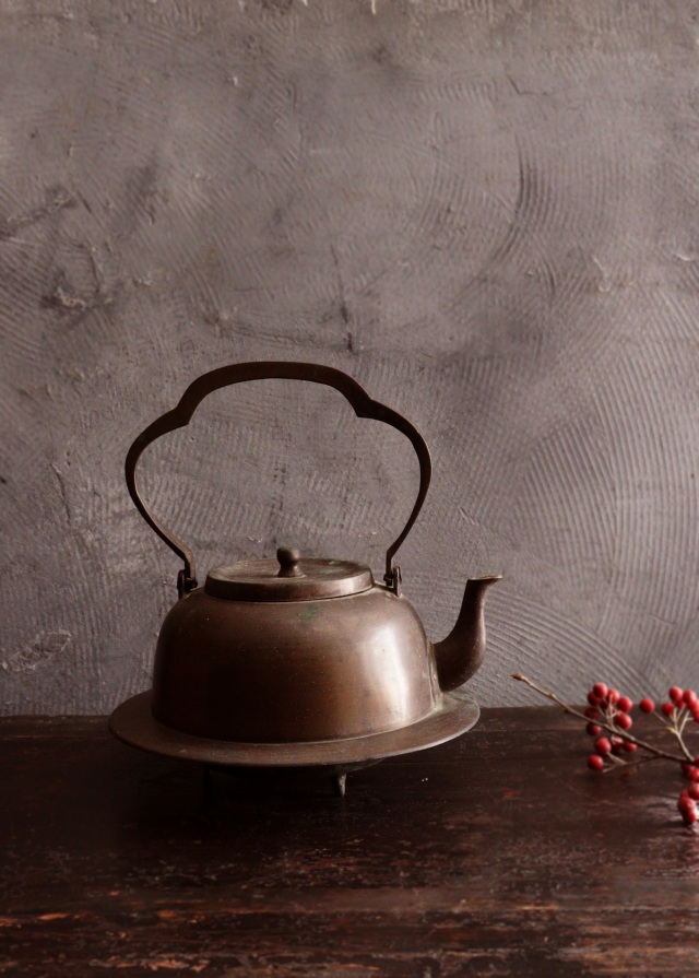 銅製打ち出し薬缶 水注 煎茶道具 茶道具 アウトドア 古道具 Antique