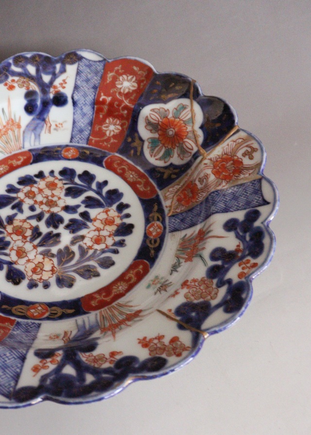 オールド香蘭社 金襴手花輪皿 色絵鉢 菓子器 飾り皿 金直し 直径