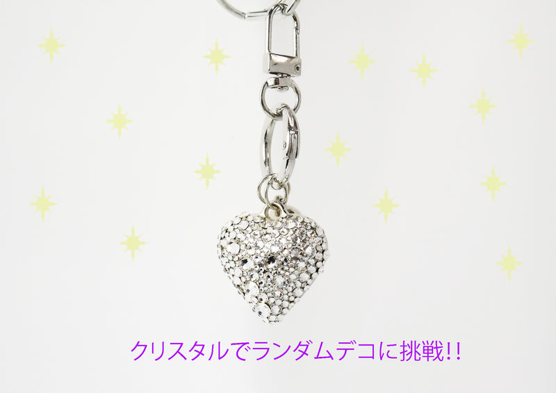 デコ素材]ぷっくりハート型キーホルダー- 2-ラインストーン