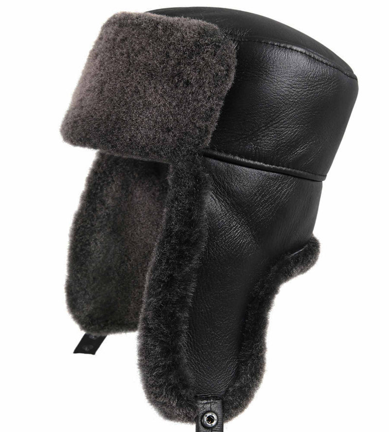 Men's Shearling Trooper Hat | Black Sheepskin Trooper Style