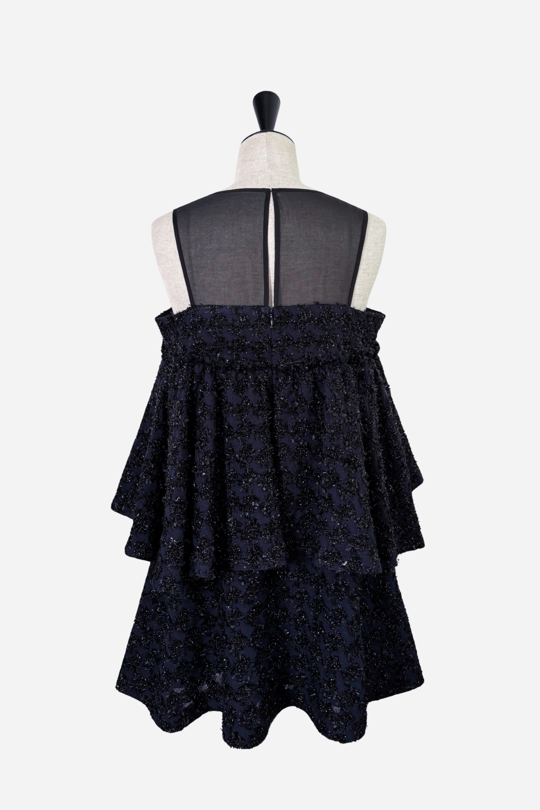 sheer x tweed ruffle mini dress – shéller / シェリエ