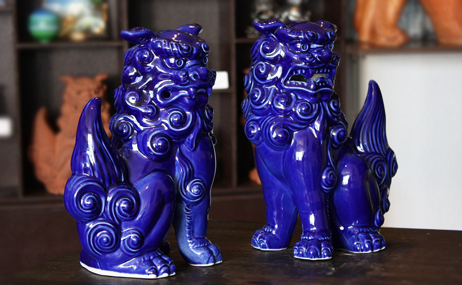 伝統鋳込みシーサー立横（瑠璃）作 宮城勝一郎