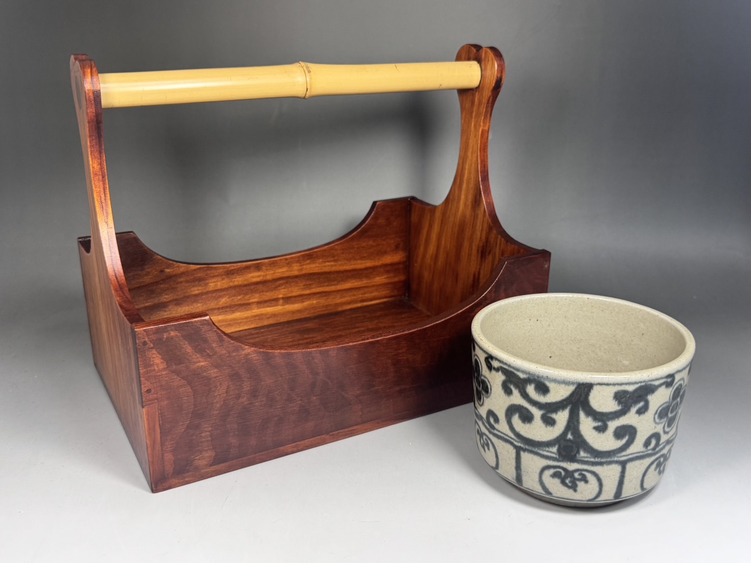 岡本漆専堂 惺斎好 手付スリ漆煙草盆 淡海ぜぜ 陽炎園 造 膳所焼 安南