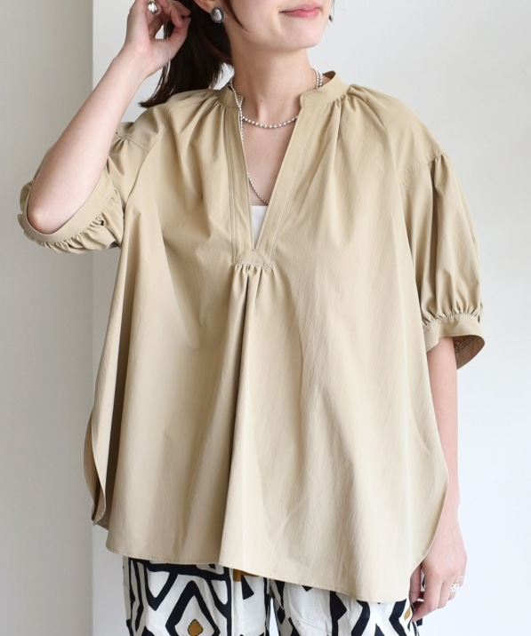 手洗い可能〉RENU ソフト タイプライター スキッパー 5分袖 ブラウス