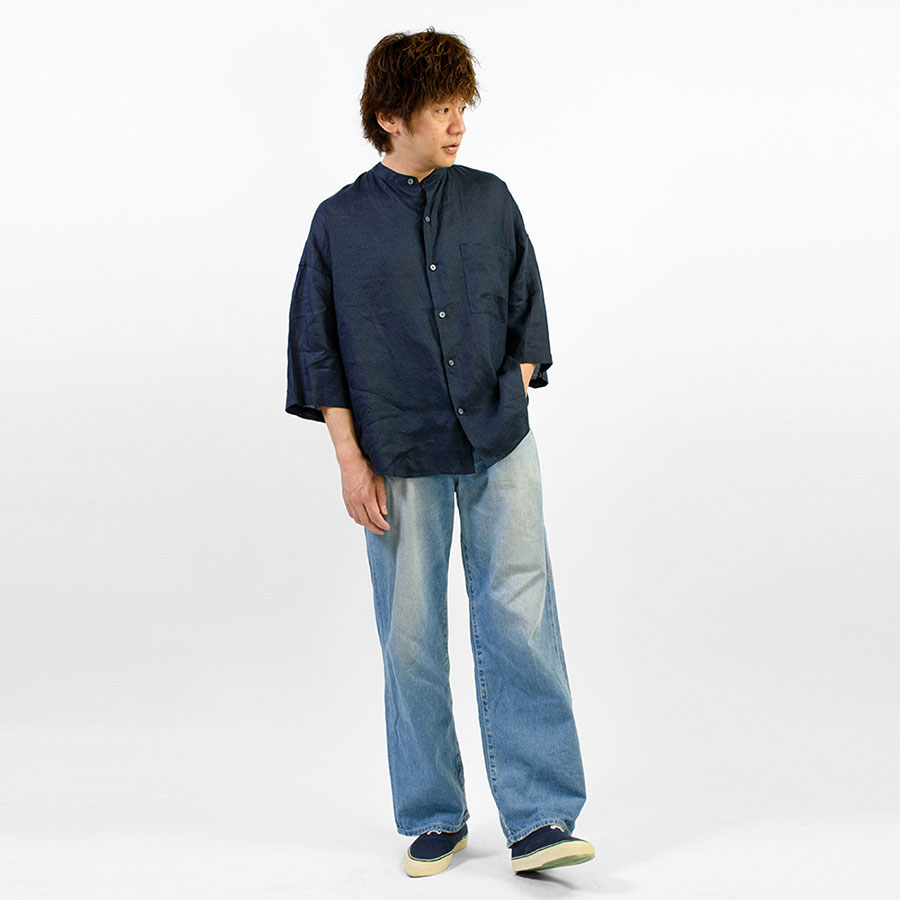 リネン100%無地バンドカラー7分袖CA｜SHIRT STATION（シャツ