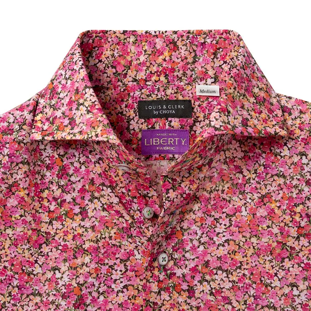 ワイシャツ プリント 花柄 草木、ボタニカル ピンク LOUIS & CLERK
