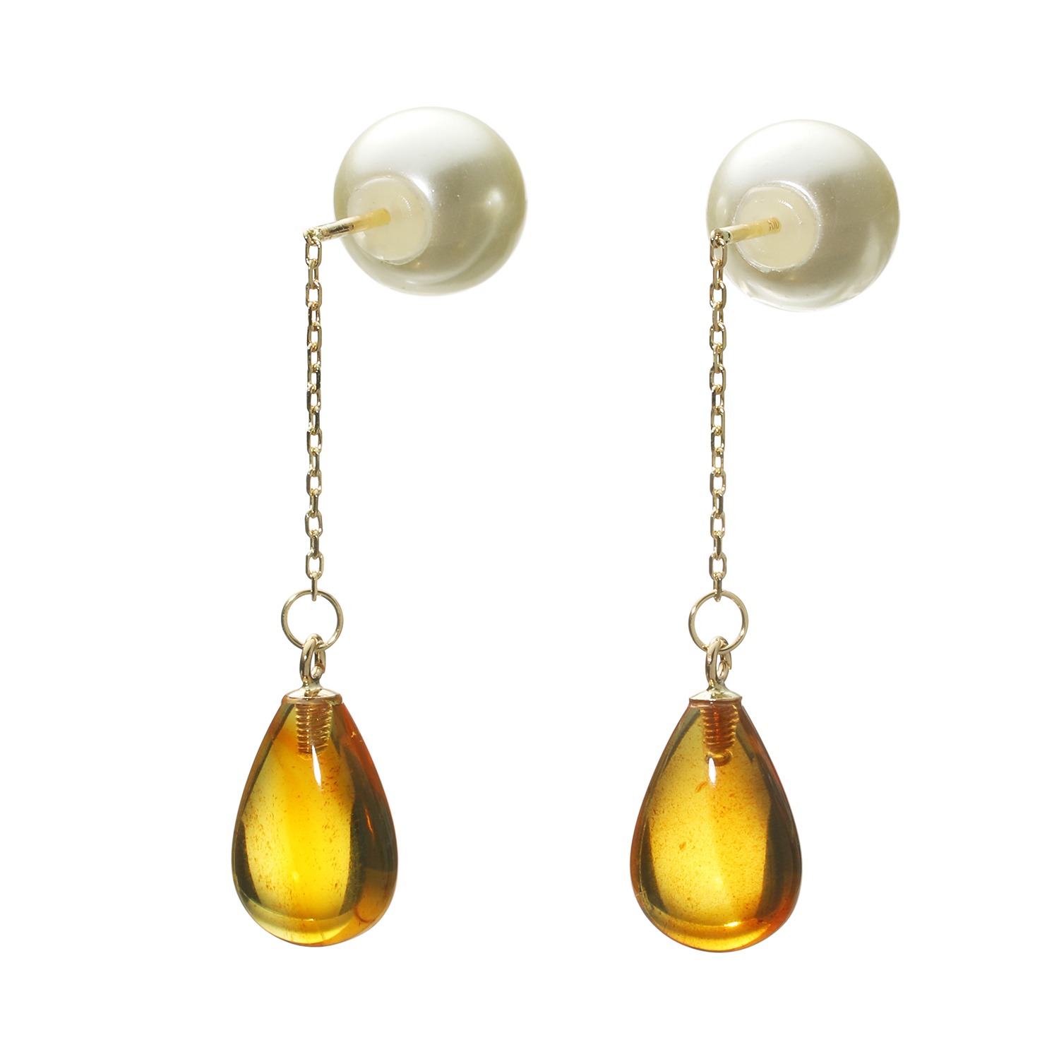 久慈琥珀 10K アンバー ドロップデザイン ピアス／イヤリング