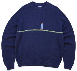 90s USA製 LANDS'ENDランズエンド KEITH VALLY RANCH刺繍 Vネック