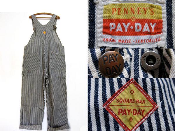 50s PENNEY'S PAY-DAY ヒッコリーダブルニー エプロン付き 50s