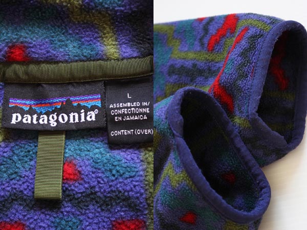 90s patagoniaパタゴニア テウェルチェ 総柄 フリース スナップT L☆雪