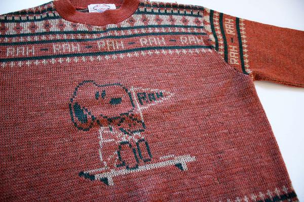 70s Arrow スヌーピー ウッドストック ジャガード アクリルニット