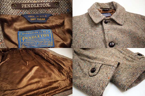 80s USA製 PENDLETONペンドルトン ツイード ウール ステンカラーコート