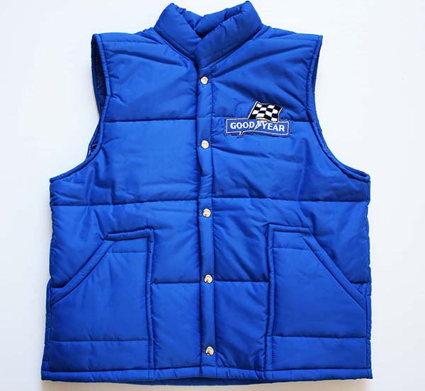 70s Swingster GOODYEAR パッチ付き 中綿入り レーシングベスト 青 L
