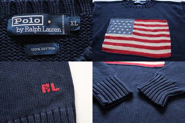 90s ポロ ラルフローレン 星条旗 ローゲージ コットンニット セーター