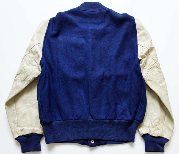 60s BUTWINバトウィン メルトン ウール 袖革スタジャン 青×白 40